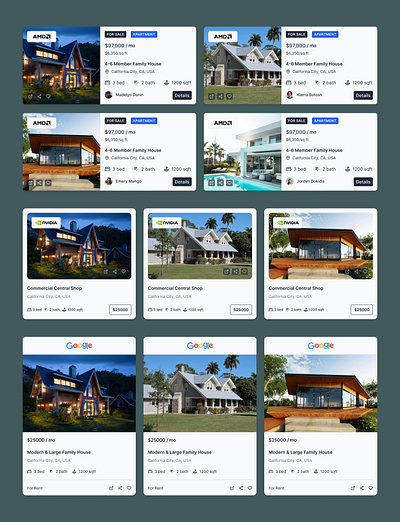Modern & Responsive Property Cards best ui designer branding design graphic design illustration ui ui design ui ux ui ux design
