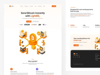 LightBit - Bitcoin Transaction Platform 3d bitcoin blockchain chain crypto cryptocurrency landingpage simpleui transaction ui uicrypto uidesign uilandingpage uiux uiuxcrypto uiuxdesign uiuxdesigner uiuxweb3 web3 webdesign