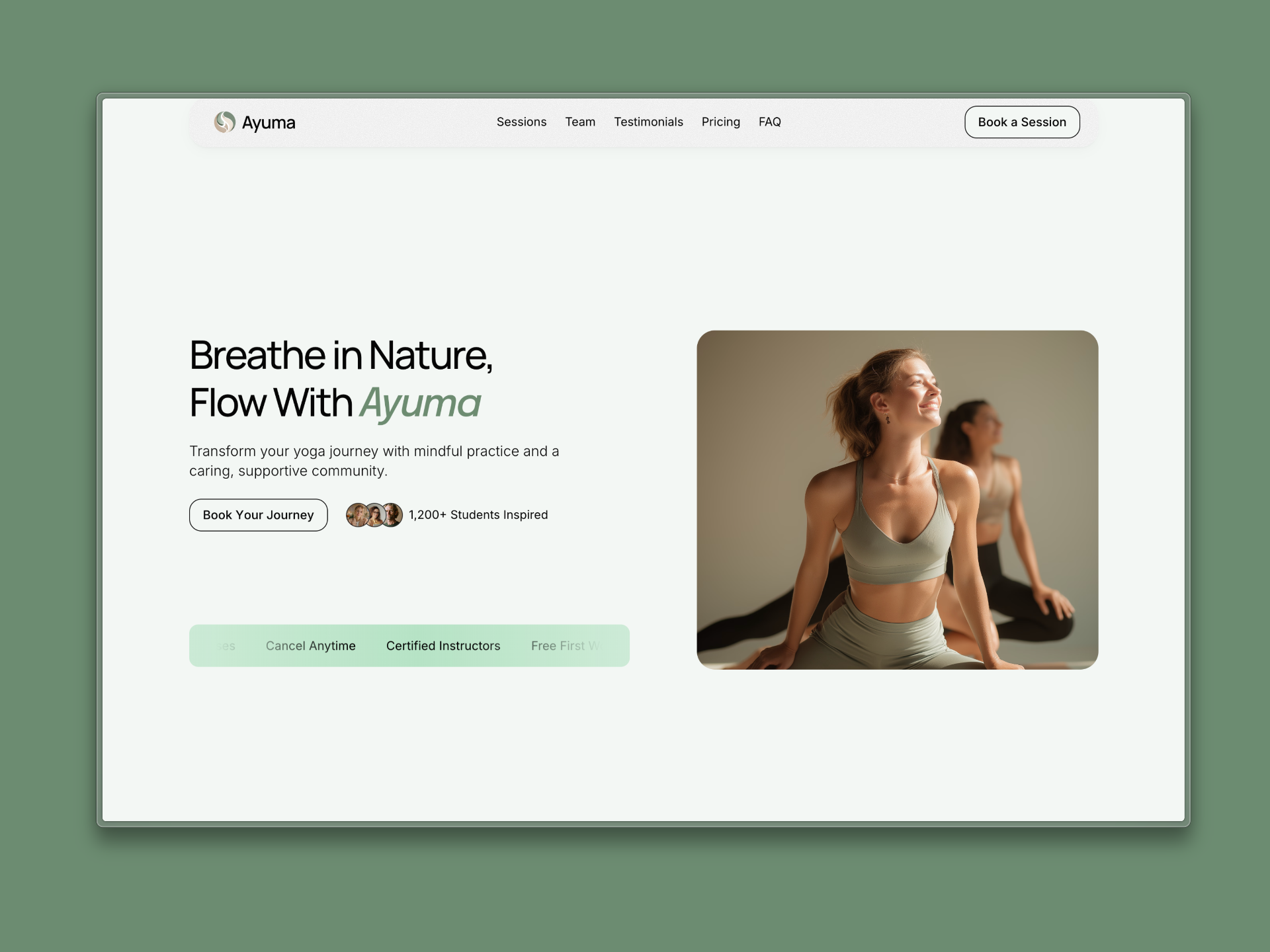 Ayuma – Mindful Yoga Studio Website green website web design website design yoga website