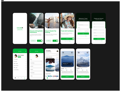 ExploreX App Design homepage onboarding profile profile settings