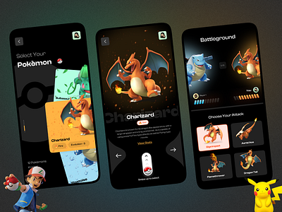 Pokémon Battle UI 3d figma graphic design illustration ui ui design ux design