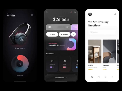 Mobile App UI Concepts – Part 1 application concept dark financial furniture headphone mobile ui ux