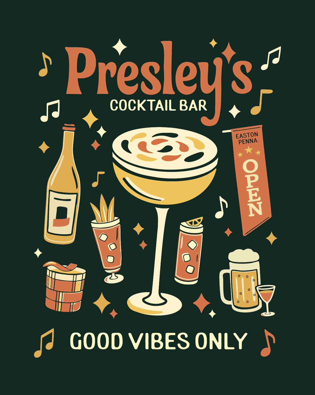 Cocktail Bar T-Shirt and Graphics beer bourbon branding cocktail bar cocktails fernet lehigh valley martini old fashioned rum t shirt design wine