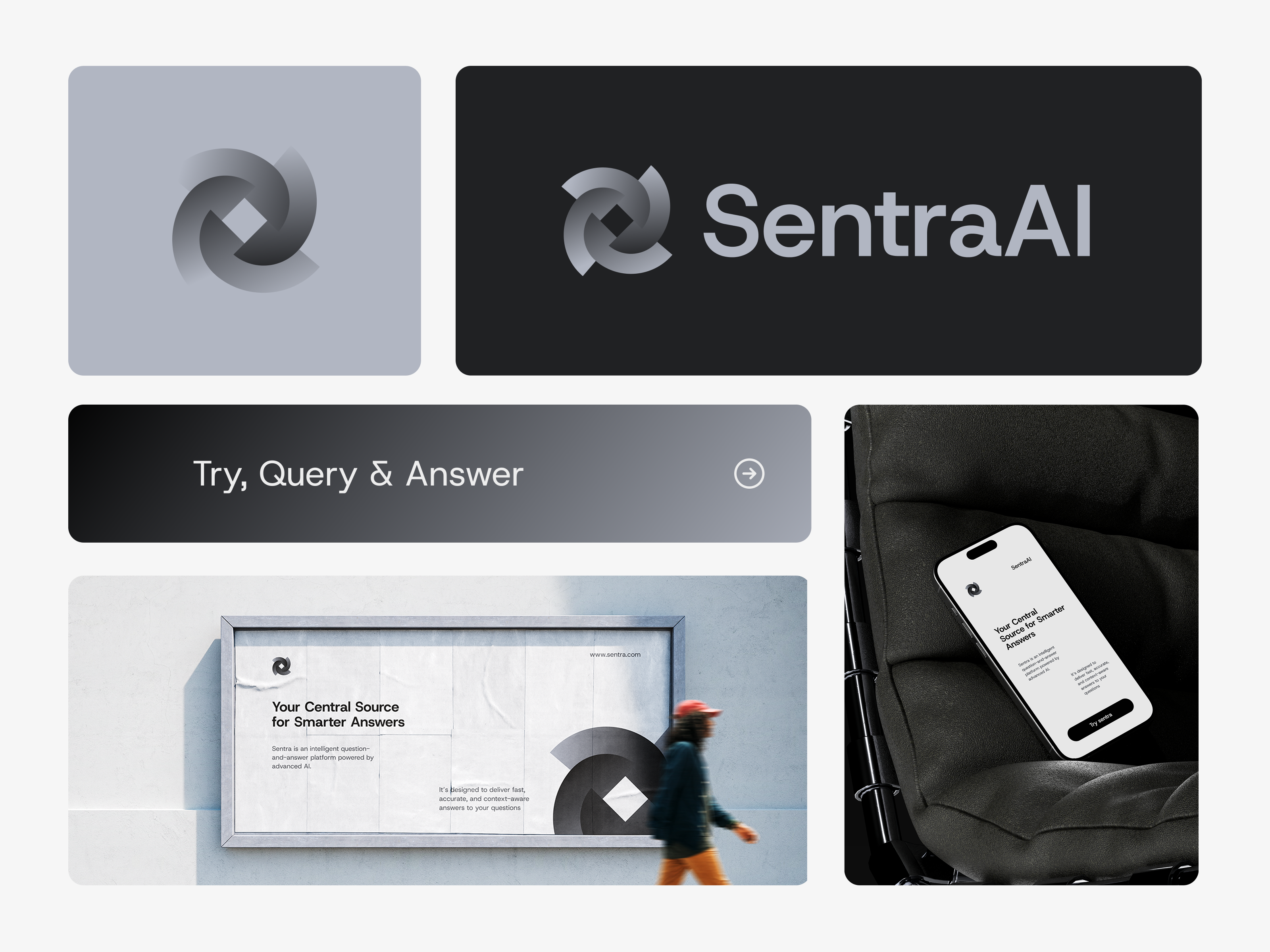 SentraAI, Modern, AI Logo, Futuristic, Query, Answer, Software ai logo branding design portfolio ecommerce futuristic logo icon identity intelligence logo logo logo creator logo for startups logodesign modern logo query question mark s logo search engine startup branding tech tech startup