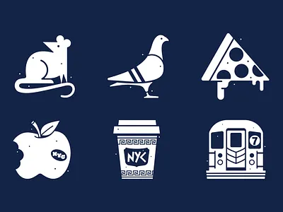 NYC Icons big apple coffee graphic design icon iconography icons illustration new york new york city nyc piegon pizza rat subway vector