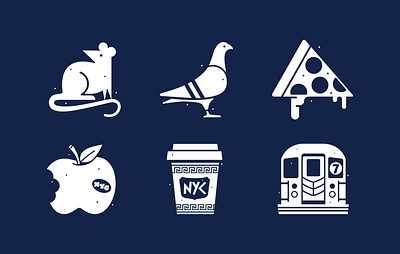 NYC Icons big apple coffee graphic design icon iconography icons illustration new york new york city nyc piegon pizza rat subway vector