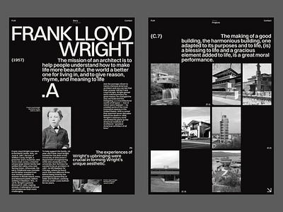Frank Lloyd Wright - Archival Web UI Concept architechture ui biography website black and white creative high contrast minimalist photography portfolio portfolio design typo typography ui design user interface ux design uxui web design