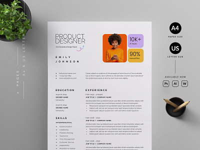 Resume/CV a4 clean cover letter creative cv template design illustration minimal modern professional resume resume cv resume template ui us letter vector word