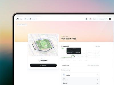 Districts - Marketplace activity app buy crypto design detail graph grid land list marketplace mint nft ui ux web3