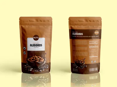 Natural Almond Pouch Packaging Design. almonds branding cofee elegent graphic design healthy nuts illustration label design minimal design natural natural almonds nuts nuts packaging packaging design pouch packaging product packaging roasted almonds soft design typography
