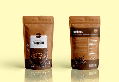 Natural Almond Pouch Packaging Design. almonds branding cofee elegent graphic design healthy nuts illustration label design minimal design natural natural almonds nuts nuts packaging packaging design pouch packaging product packaging roasted almonds soft design typography