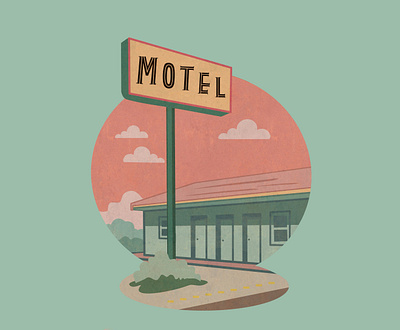Daylight Motel / Neon Motel building decoration design flat graphic design illustration landscape minimalistic mint motel pastel colors pastel pink poster retro usa vintage