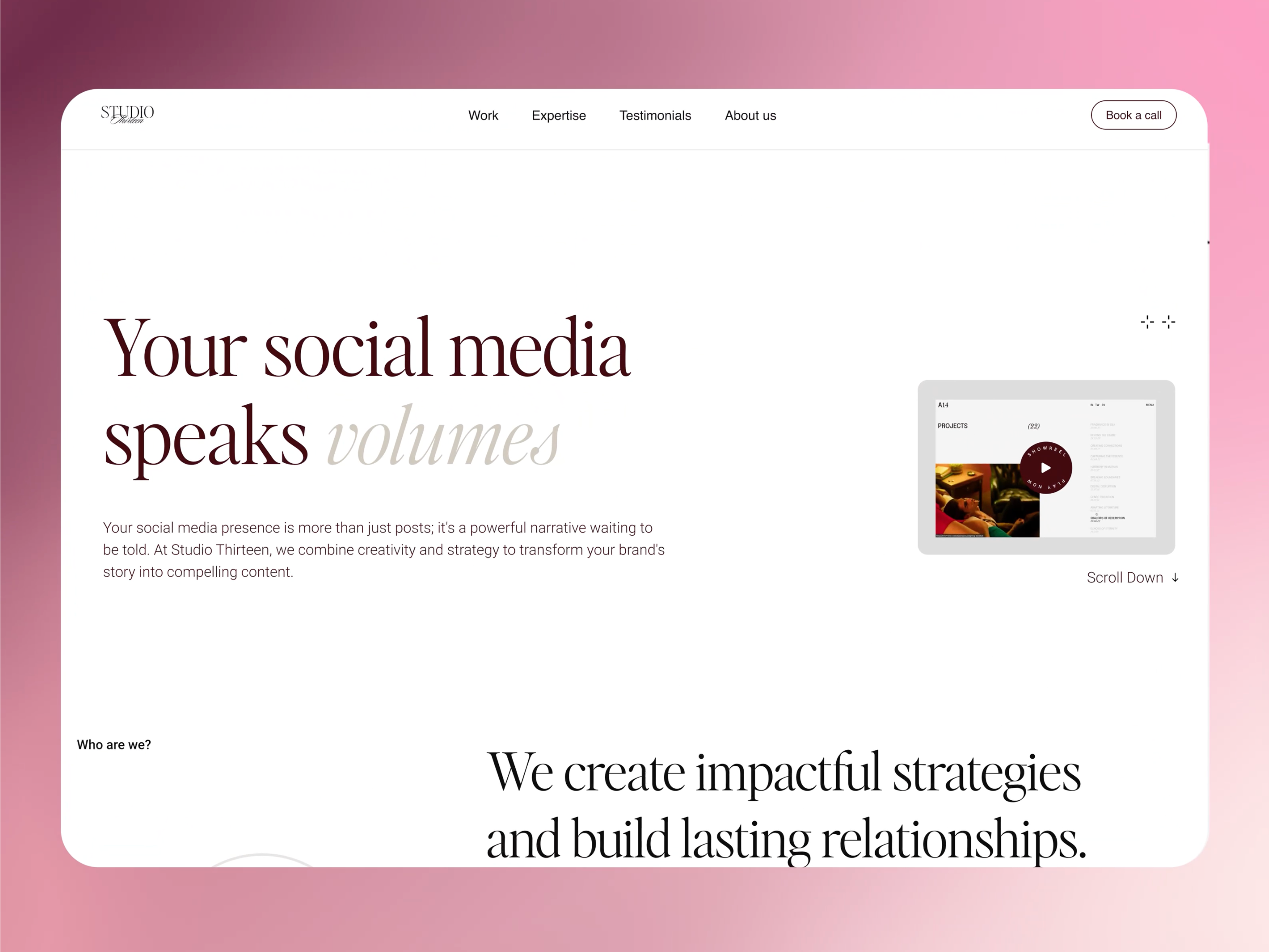 Marketing Studio Website Design | Web Design animation branding creativedirection designwithpurpose figma imran landingpage motion graphics motiondesign saif socialmediastudio studiothirteen ui uxdesign website design