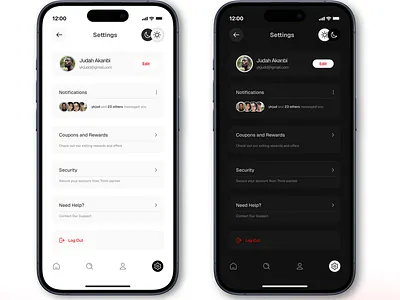 Settings page. animation ui