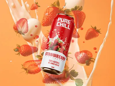PURE CHILL STRAWBERRY Label Packaging design. cold cold drinks cool fresh freshdrop healthy label design marketing natural packaging packaging design product label product packaging pure chill drinks social media strawberry strawberry drink label strawberry flavor