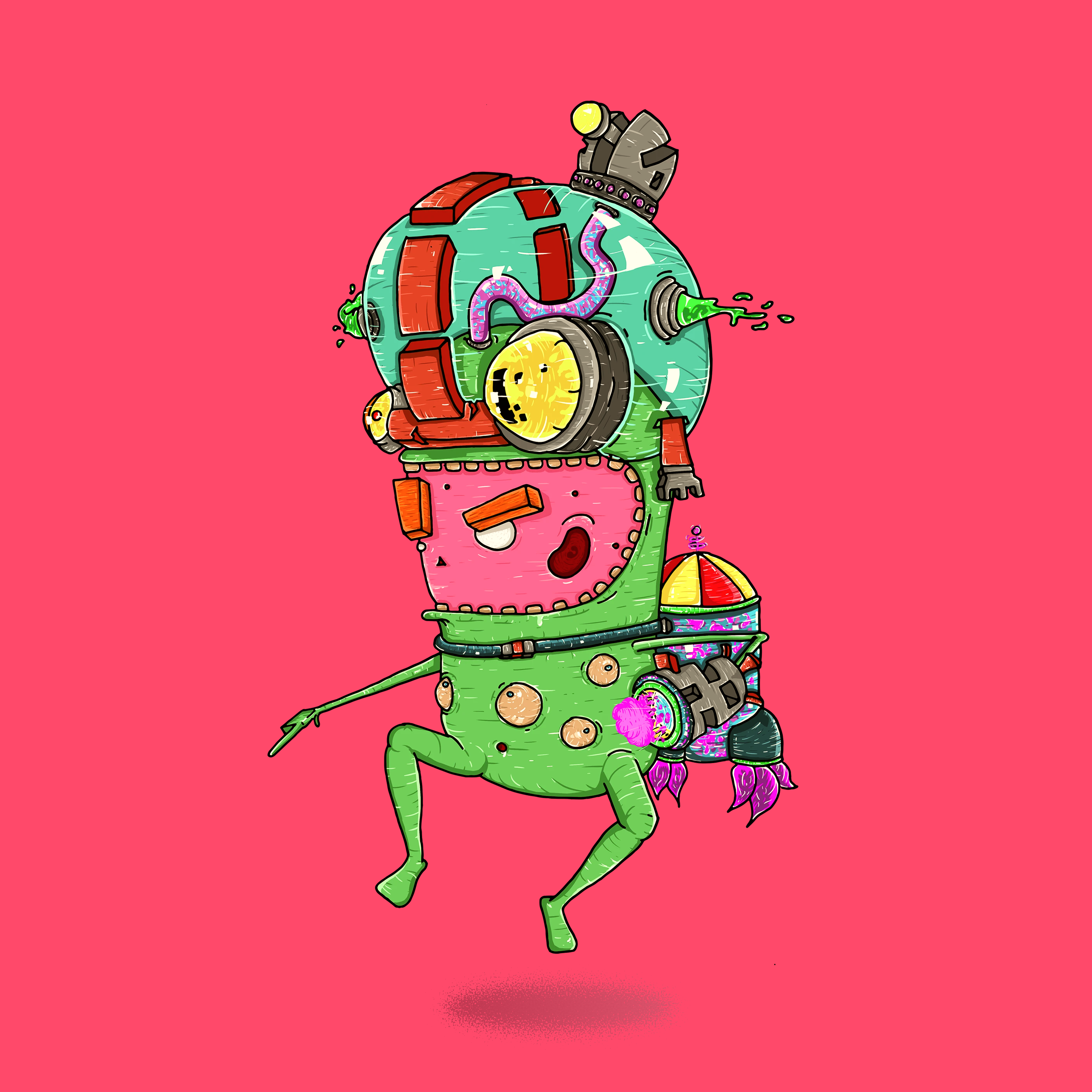 Alien guy jetpack alien digital drawing illustration