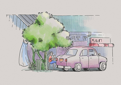 Classic Car car classic car digital drawing drawing han drawn illustration painting street water color