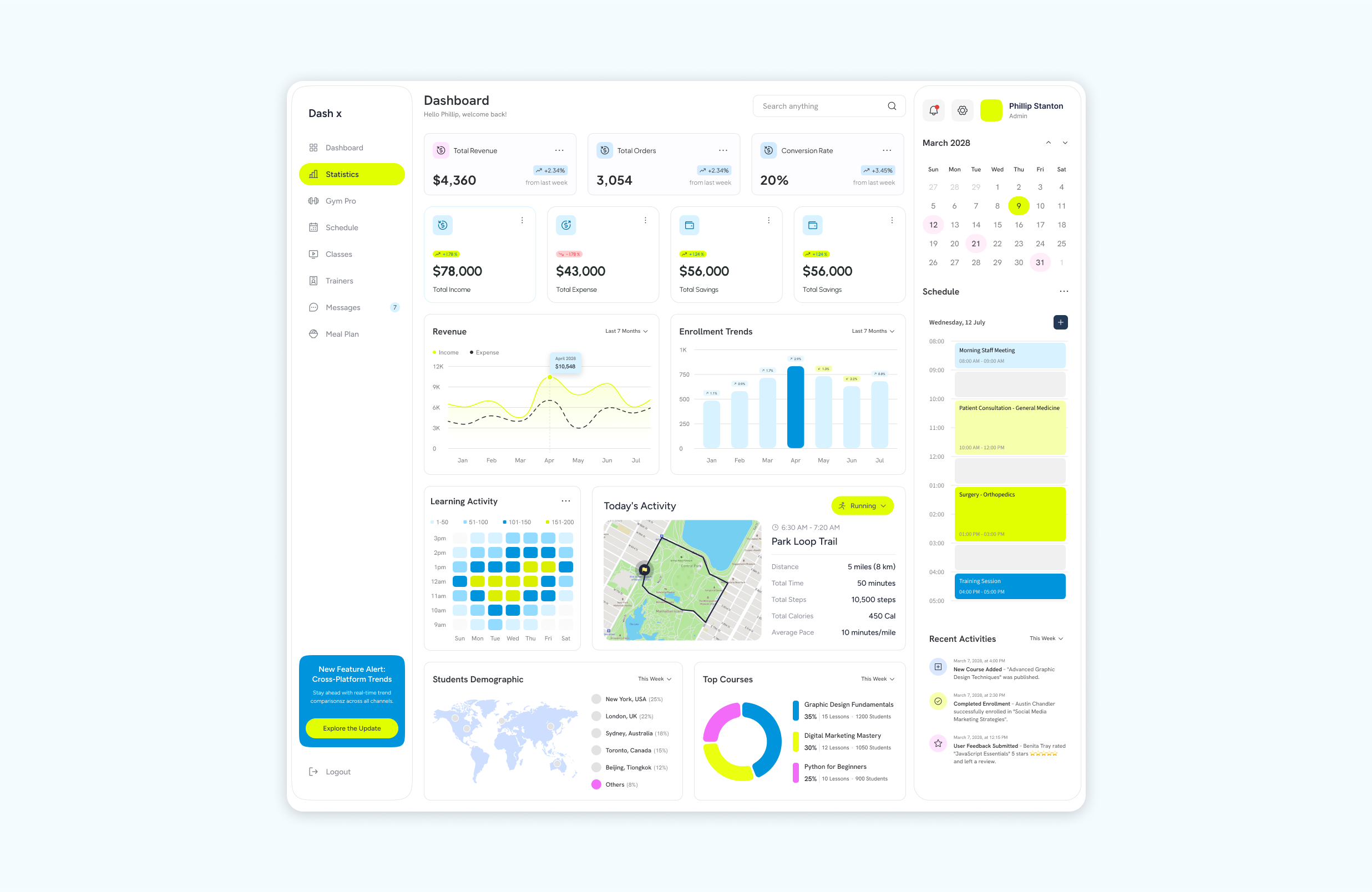 Dash X - Workout dashboard planner with revenue dashbaord ui figma ui ui design