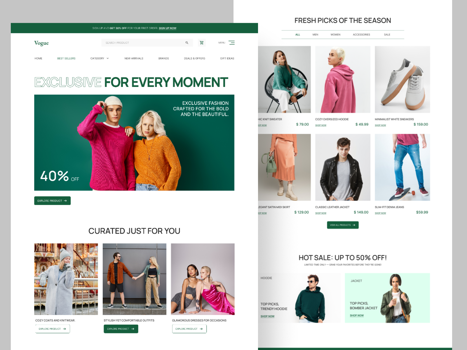 Ecommerce Web Design for Vogue clothing clothing store e commerece ecommerce ecommerece web fashion store fashion web landing page minimal web modern online clothing shop design shoping shoping app startup ui design vogue web design website