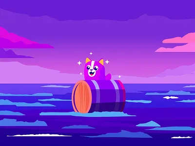 Cat floating on the sea adorable art book cat children clipart cute flat illustration funny illustration kawii kitty ocean playful sea sunset vector