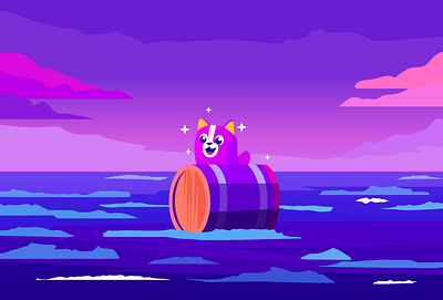 Cat floating on the sea adorable art book cat children clipart cute flat illustration funny illustration kawii kitty ocean playful sea sunset vector
