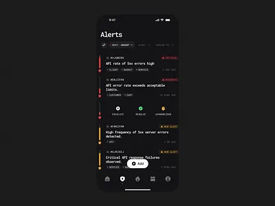 Dark Mode Alert Manager alert manager app design app interface clean interface critical alerts design inspiration mobile concept mobile interface mobile ux modern layout notification center product design system monitoring ui concept ui design user interface ux concept ux design
