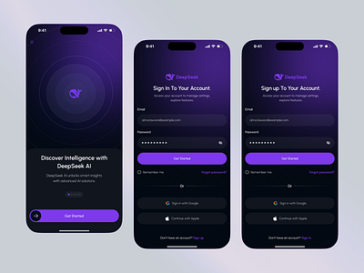 DeepSeek - AI Assistant Mobile App - Login & SignUp ai ai app uiux ai assistant ai chat ai mobile app app artificial intelligence deepseek login login ui mobile app signup