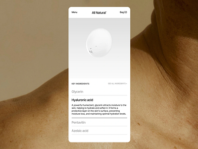 Clean Skincare Product Interface beauty app clean design clean skincare cosmetics app ecommerce interface ingredient list minimal screen mobile layout product focus product interface product screen responsive ux skincare soft transitions ui ui design ui detail user comfort ux clarity ux design