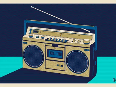 Retro Boombox_BRD_7-22-25 boom box boombox cassette tape halftone illustration music radio retro