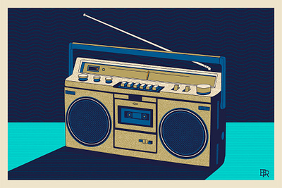 Retro Boombox_BRD_7-22-25 boom box boombox cassette tape halftone illustration music radio retro