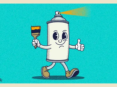 Paint Mascot_BRD_7-22-25 cartoon character character halftone illustration mascot paint can paint mascot retro spray paint