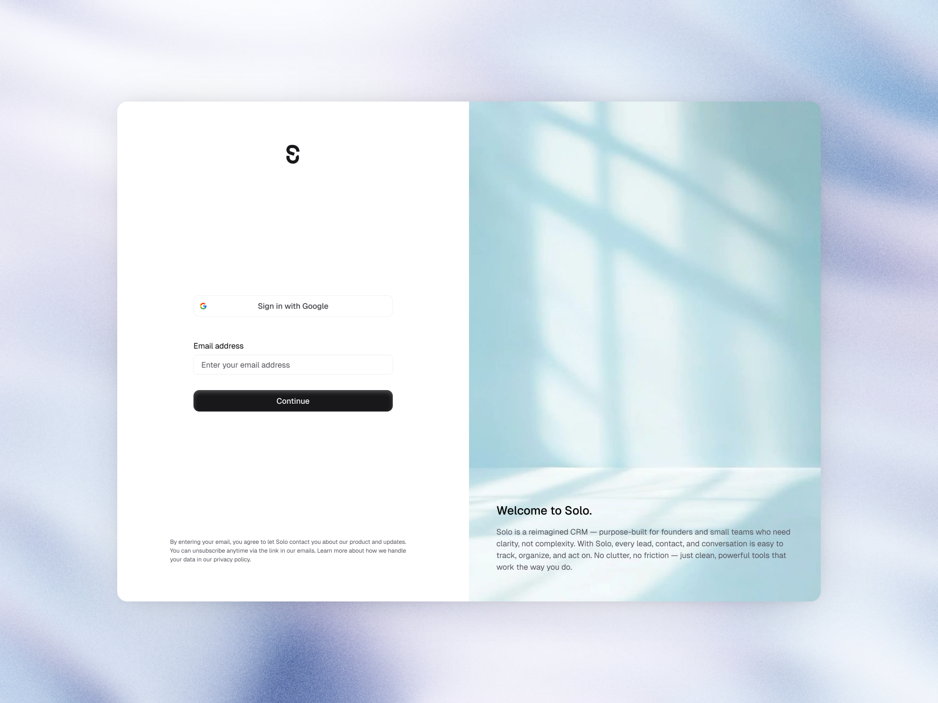 Sign up page for Solo — a lightweight CRM for solo founders authentication crm daily ui design login onboarding sign up ui users web app