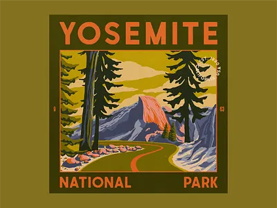 Yosemite california half dome hiking illustration national park outdoors postcard texture travel trees typography vintage yosemite