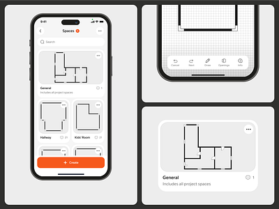Measure & Draw: Floor Plan App UI Concept appconcept appdesign architecture cleandesign floorplan ios minimalui mobileapp productdesign ui uidesign ux