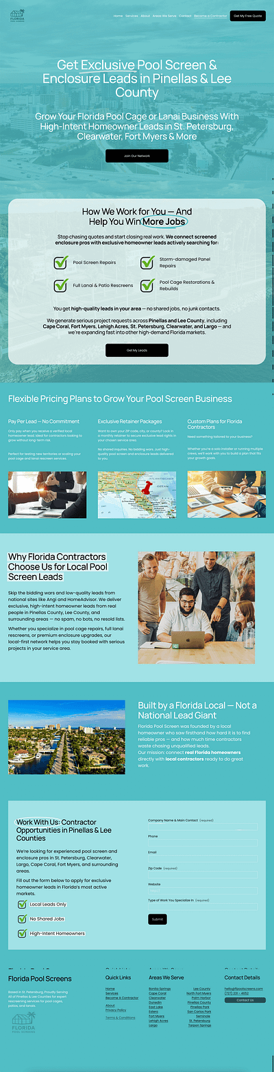 Squarespace Web Design Build for Florida Pool Screen Repair graphic design squarespace web design