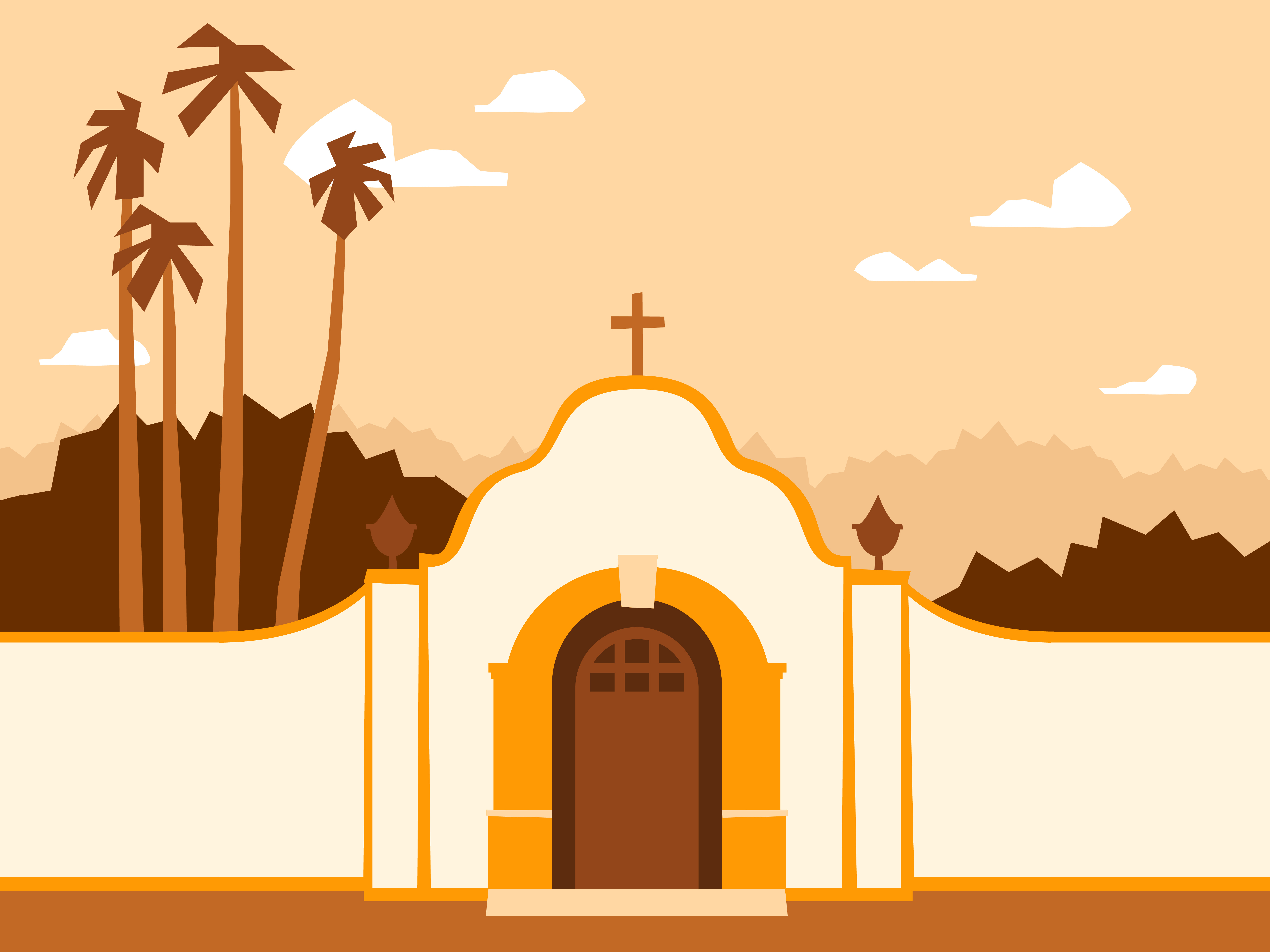 SoCal's Golden Arches branding chapel design digital illustration graphic design illustration mission mission san juan capistrano socal vector vector illustration