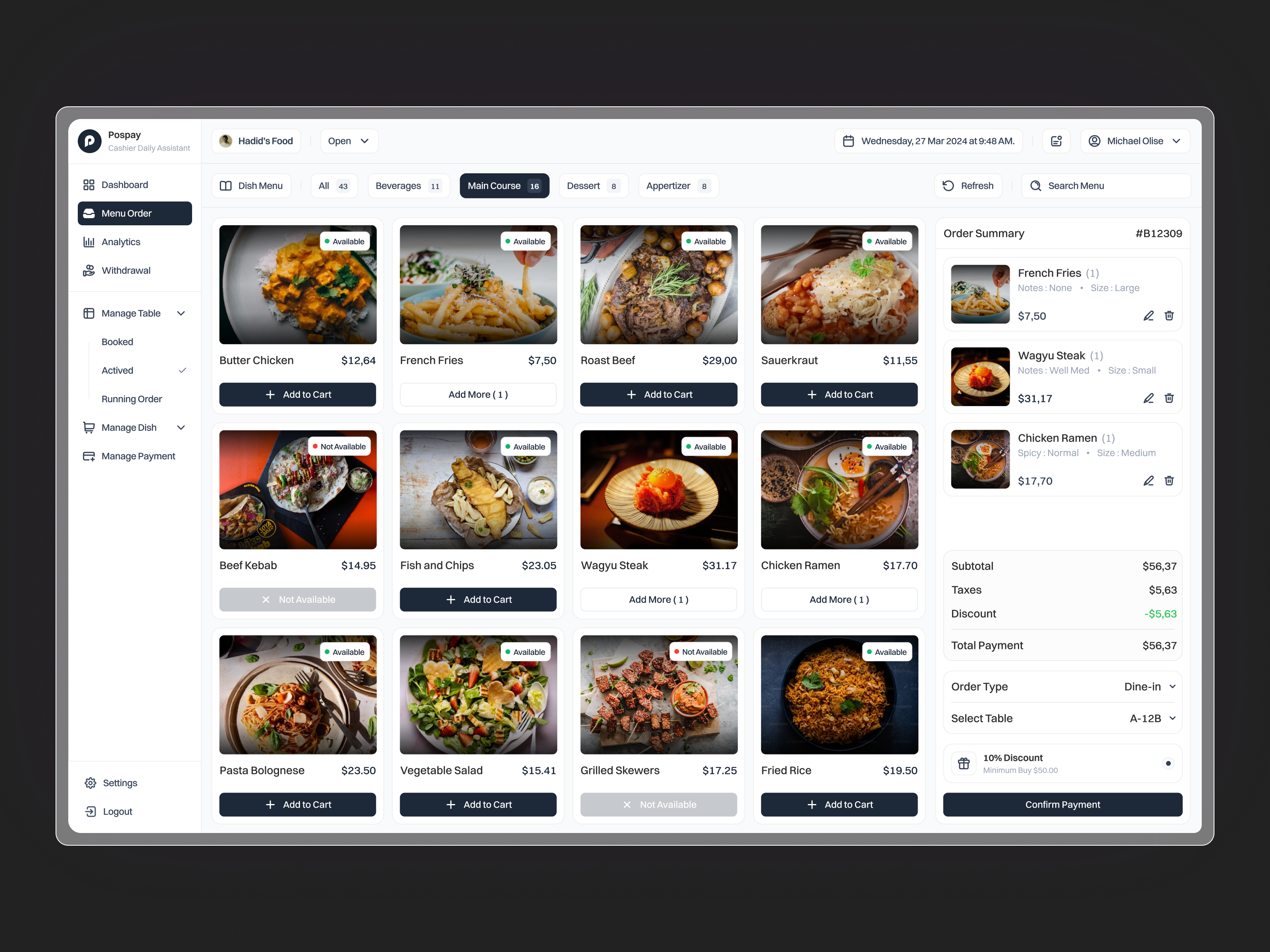 Pospay - Modern POS Dashboard cashier cashier assistant cashier dashboard check out dashboard food food app menu modern order payment point of sales pos pos design pos system product product design restaurant saas ui