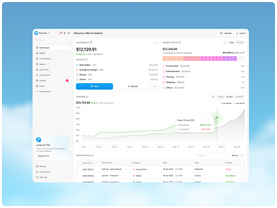 Lumen - Finance Tracker Dashboard account ai analytics balance budget cash flow finance management minimalism money money management saving spending spent tracker tracking ui ux wallet