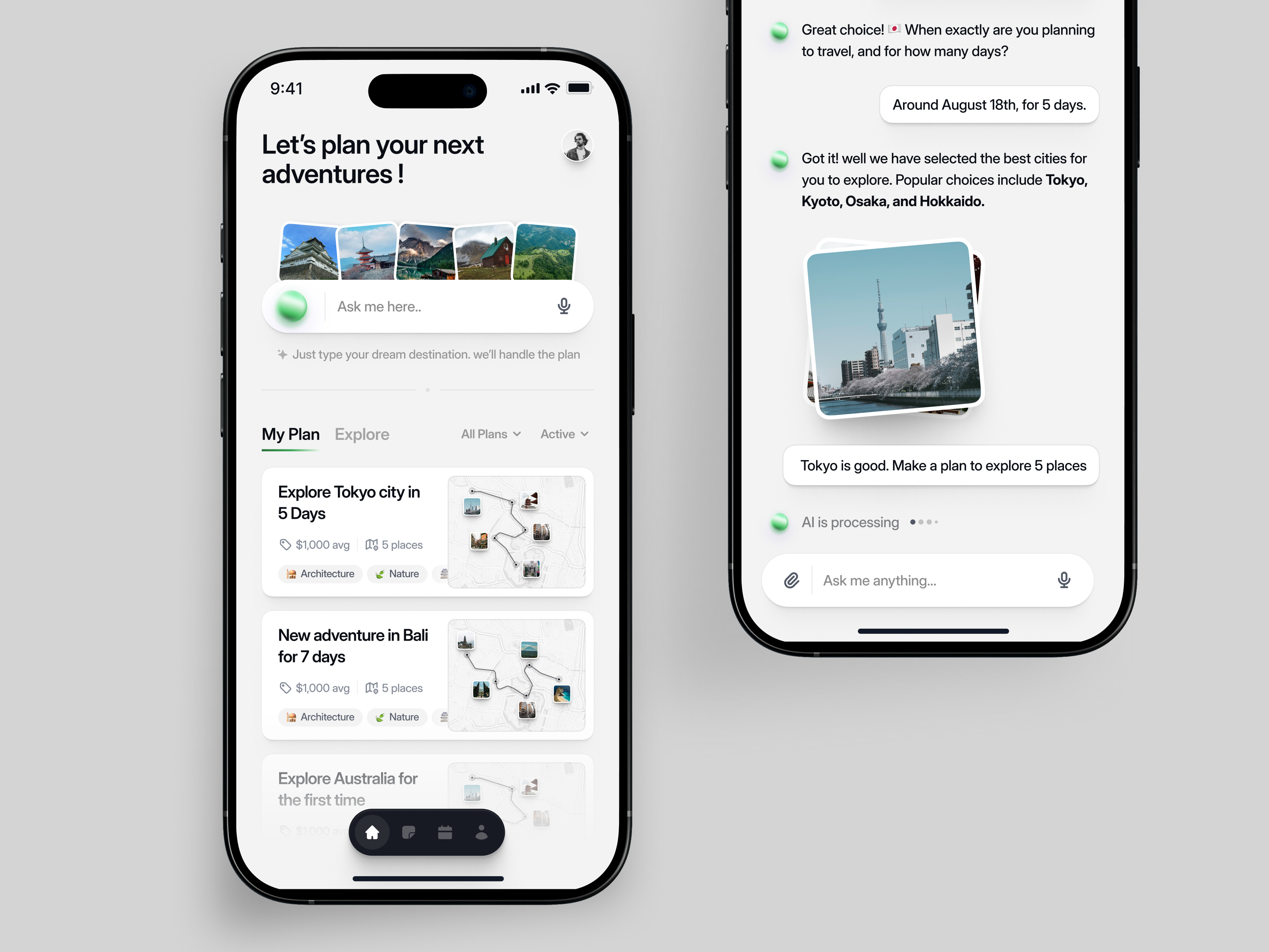 AI Travel Planner App - Planora✈️ ai ai assistant app chat clean design details plan generate itinerary location maps minimalist mobile plan planner planning travel traveling ui ux