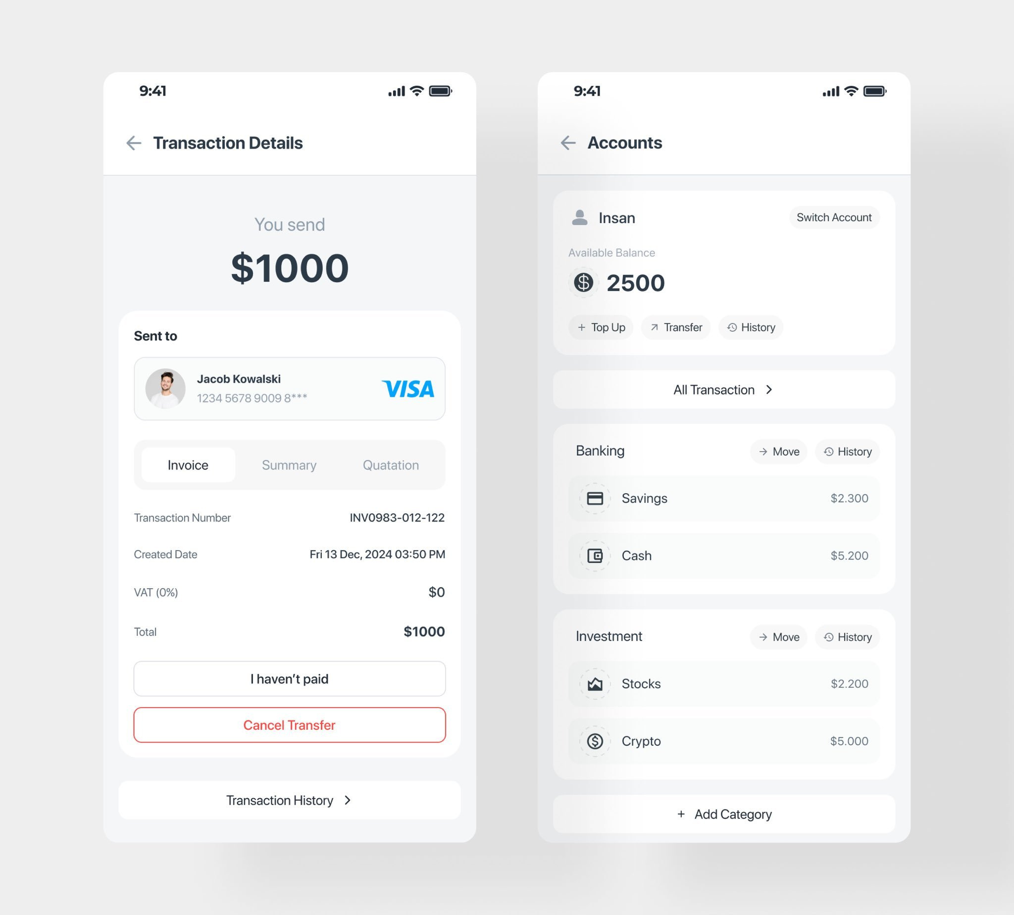 Transaction & Account Info clean design europe finance illustration indonesia designer ui uidesign ux