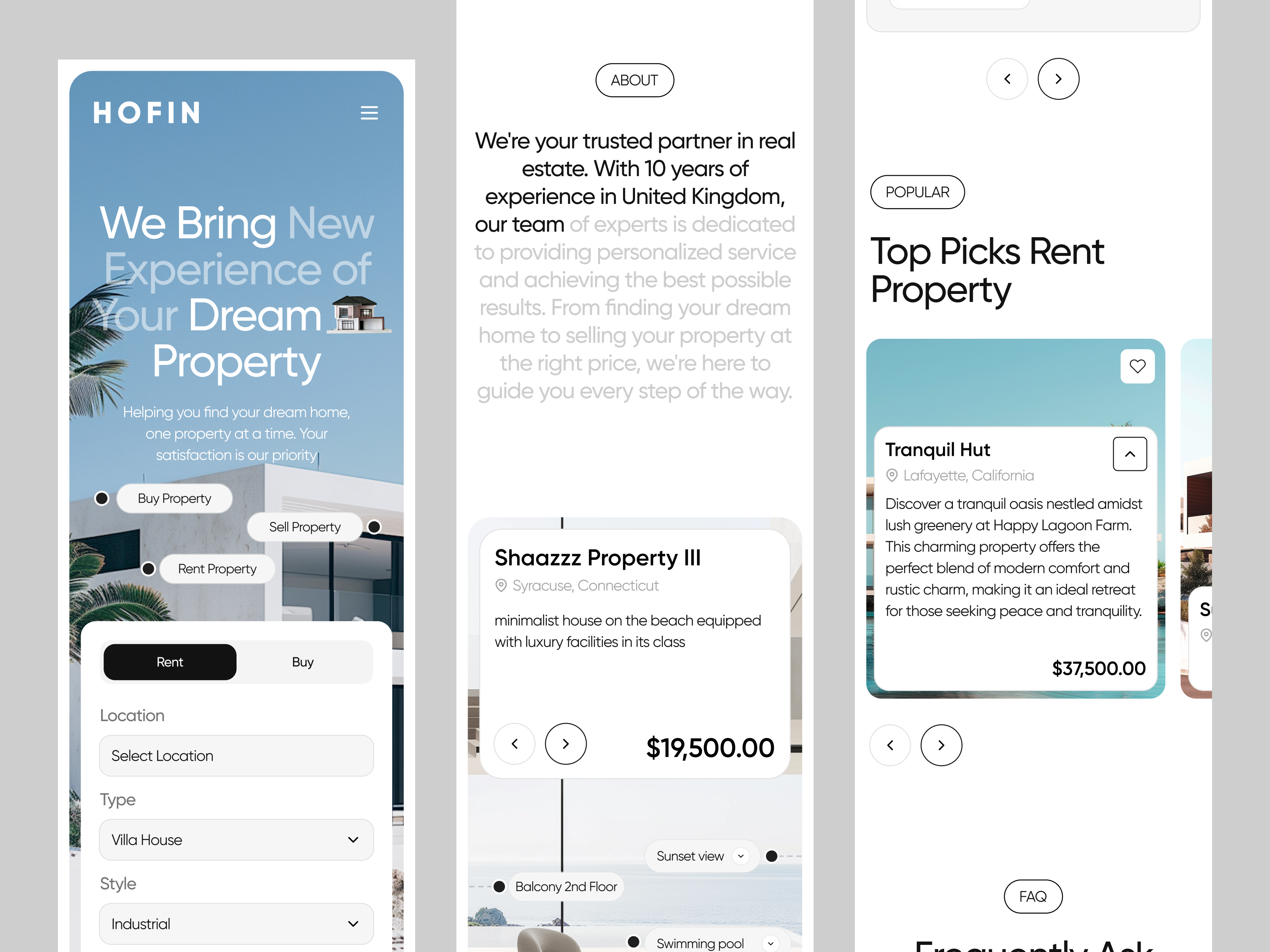 HOFIN - Real Estate Responsive Website editorial hofin landing page property property listing real estate responsive website ui