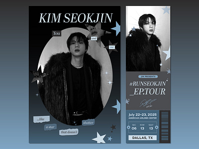 BTS Jin - #RUNSEOKJIN_EP.TOUR - Print Design | Postcard & Ticket adobe illustrator adobe indesign adobe photoshop brand designer brand identity design branding bts bts art design fanart freebies freebies art graphic design illustration kpop layout design logo print print design print layout