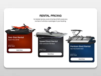Price Tiers for Boat Rental Booking Website Section boat book booking branding compare cta figma graphic design illustration landing page modern options price pricing rent rental tiers ui vehicle