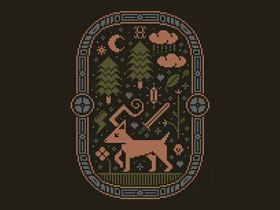 Magical Badge | Pixel Art Design 8 bit animal badge cottagecore cross stitch dark fantasy earthy elemental embroidery fantasy folk art folksy illustration magic magical nature pixel art skull video games