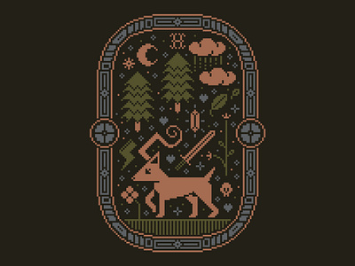 Magical Badge | Pixel Art Design 8 bit animal badge cottagecore cross stitch dark fantasy earthy elemental embroidery fantasy folk art folksy illustration magic magical nature pixel art skull video games