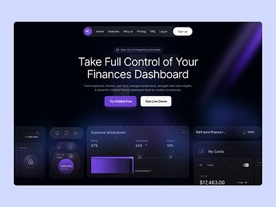Fintech Landing Page Design branding design graphic design home page icon illustration landing page logo minimal responsive ui ux vector website