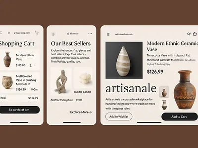 Minimalist Mobile UI for Artisan Home Decor Shopping App 3d animation artisan brand branding cardboard design direction graphic design home illustration logo marketplace mobile motion graphics shopping ui