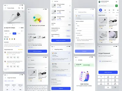 E-Commerce Mobile Interface add new product cart page details page e commerce ecommerce filter page online online shopping payment page payment success product page