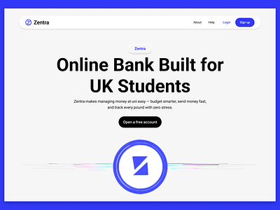 Zentra Landing Page banking app bill payment dashboard ui fintech app mobile banking student uk student app ux design virtual card