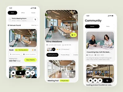 Smart Coworking Space Finder App ai workflows app app design booking app booking platform clean finder job mobile app mobile ui online booking app reservation room booking ui ux vacation